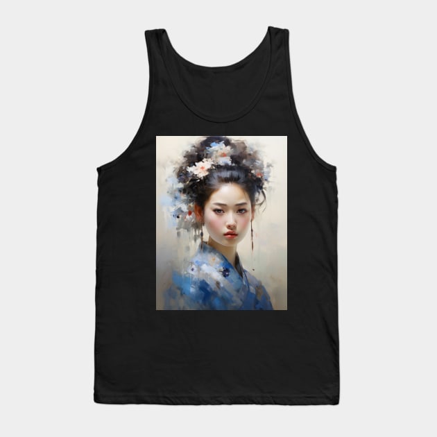 Japanese Girl in Blue With Flowers in Her Hair Tank Top by kansaikate